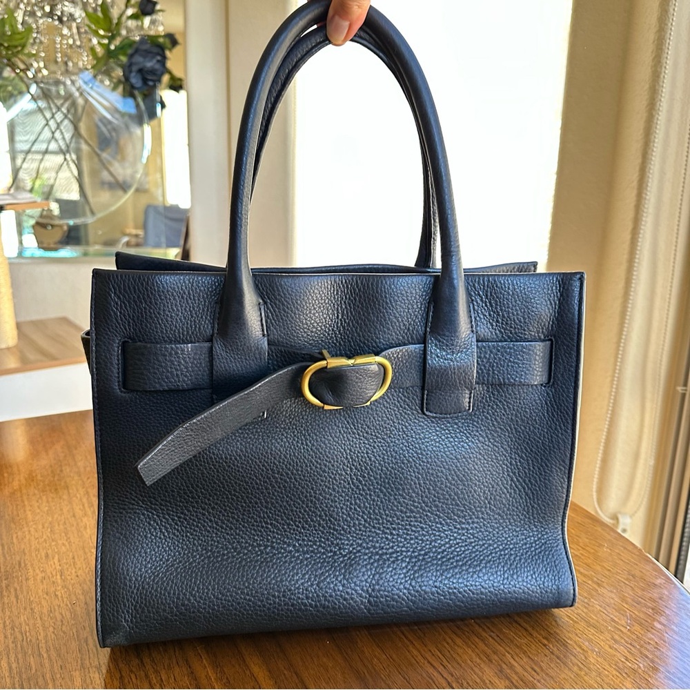 TORY BURCH GEMINI LINK LEATHER TOTE black hold hardware
